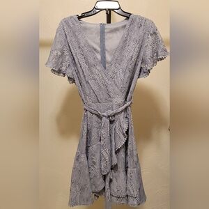 V Neck Floral Lace Wrap Dress